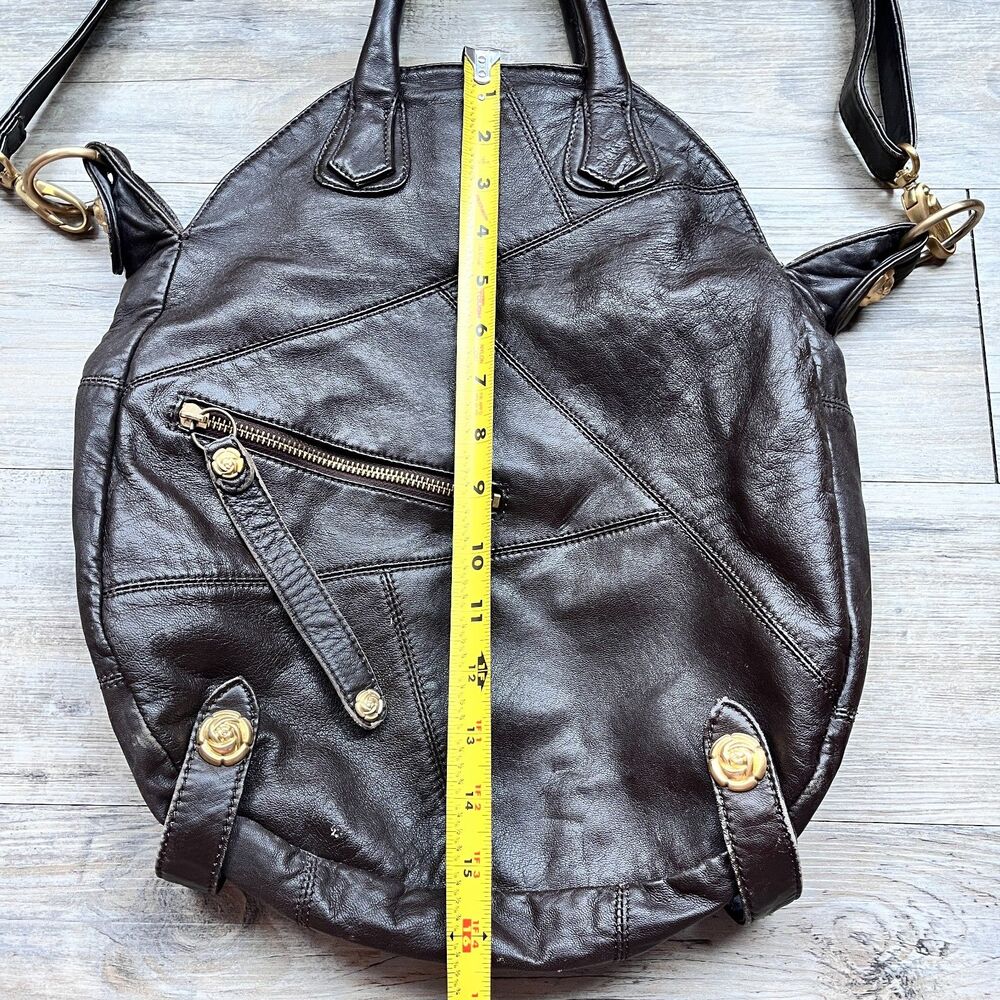 Vintage Rough Roses Brown Leather Handbag Slouchy Boho Shoulder Bag Rustic - Picture 7 of 10